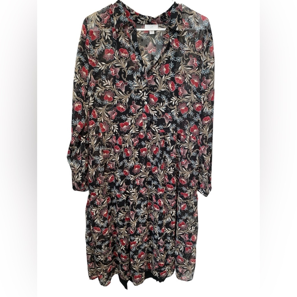 J. Jill Semi Sheer Floral Modest Shirt Dress Women’s Size Large - Picture 3 of 9